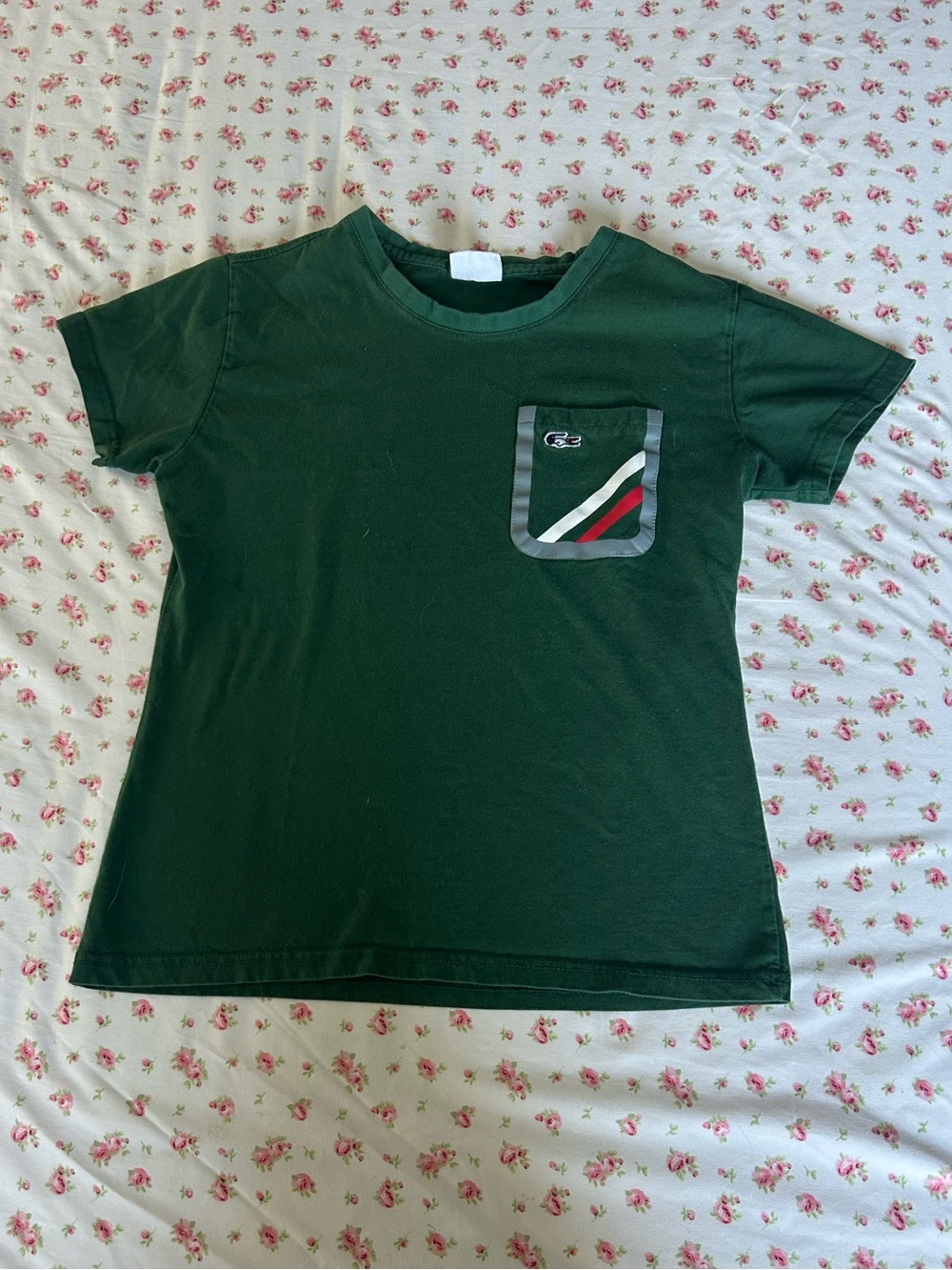 Lacoste Dark Green Tee with Striped Pocket